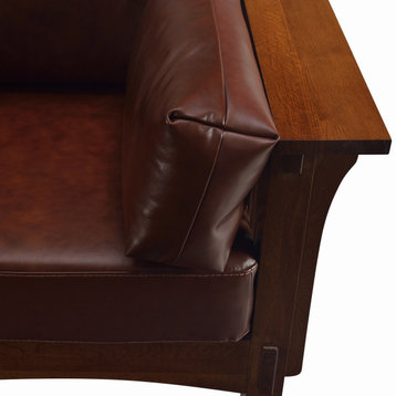 Mission Solid Quarter Sawn Oak and Leather Love Seat, Brown Leather