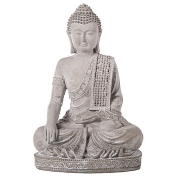 Cement Meditating Sash Buddha on Base Figurine Washed Concrete Gray Finish