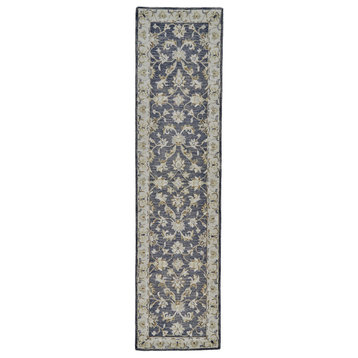 Weave & Wander Botticino Traditional Persian Wool Rug, Charcoal, 2'6"x10'