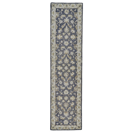 Weave & Wander Botticino Traditional Persian Wool Rug, Charcoal, 2'6"x10'