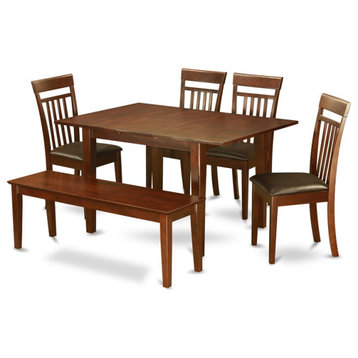 East West Furniture Picasso 6-piece Wood Dining Set w/ Leather Seat in Mahogany
