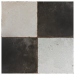 Merola Tile - Kings Damero Ceramic Floor and Wall Tile - Old-world European elegance radiates from our Kings Damero Ceramic Floor and Wall Tile. Save time and labor spent arranging smaller square tiles and instead install these durable ceramic slabs, which have four squares separated by scored grout lines. The defining feature of this encaustic-inspired tile is the unique, low-sheen glaze. The union of simple design and natural beauty are offset by the hand-painted look, a fascinating mix of a grid pattern and soft edges, all in black and white. Designed by interior architect and furniture designer Francisco Segarra, this tile is a true reflection of vintage industrial design. Imitations of scuffs and spots that are the marks of well-loved, worn, century-old tile bring rustic charm to your interior. There are 5 different variations available that are randomly scattered throughout each case. The scored grout lines can be grouted with the color of your choice to further customize your installation.