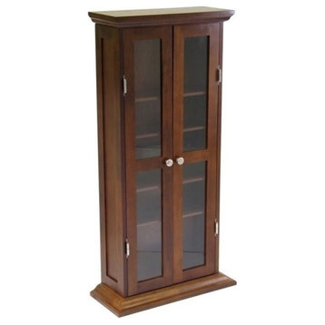 Pemberly Row Solid Wood CD & DVD Media Storage Cabinet in Antique Walnut