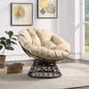 Papasan Chair With Cream Round Pillow Cushion and Brown Wicker Weave