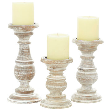 Traditional Cream Mango Wood Candle Holder Set 51326