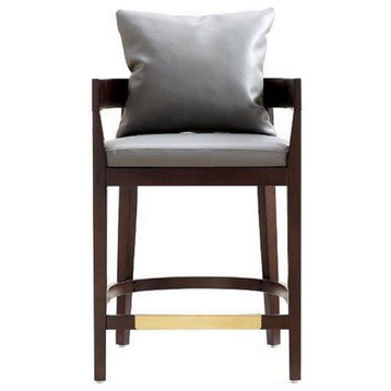 Manhattan Comfort Ritz 26.5" Faux Leather Counter Stool in Gray/Walnut