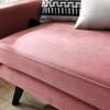 Loveseat Sofa, Pink, Velvet, Modern, Mid Century Living Hotel Lounge Cafe Lobby