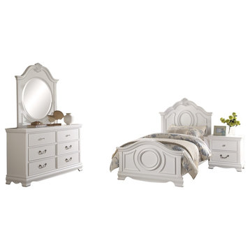 4-Piece Libby Girls Cottage Full Bed, Dresser, Mirror, Nightstand, White