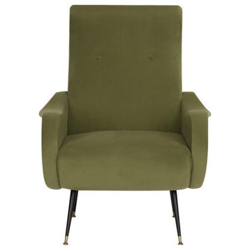 Olivia Velvet Retro Mid Century Accent Chair, Olive Green