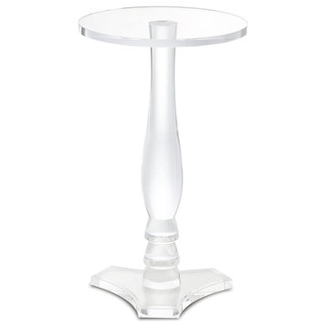 Modern End Table, Clear Acrylic Pedestal Base & Round Top, Large, Triangle Base