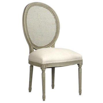 Side Chair MEDALLION Natural Faux Olive Green Wood Linen