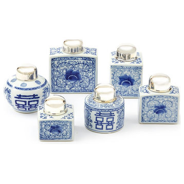 Two's Company 3452 Canton Collection 6-Piece Set Tea Jars With Nickel-Plated Lid