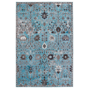 Vibe Zaniah Trellis Black and Multicolor Area Rug, Light Blue and Gray, 6'7"x9'6