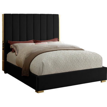 Becca Velvet Upholstered Bed, Black, King