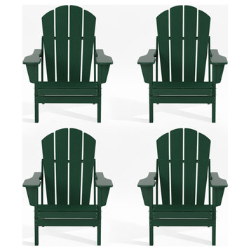 WestinTrends 4PC Outdoor Patio Folding Adirondack Chair Set, Fire Pit Chairs, Dark Green