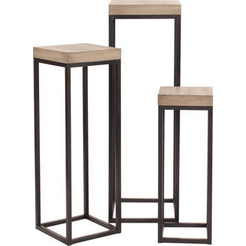 Wood & Metal Pedestals (Set of 3) - Natural