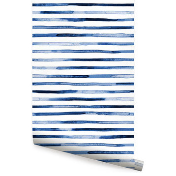 Watercolor Stripes Peel and Stick Vinyl Wallpaper, Blue, 24"w X 60"h