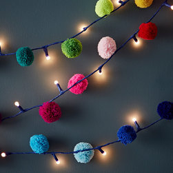 Multi-Coloured Pom Pom Light Up Garland - Wreaths And Garlands