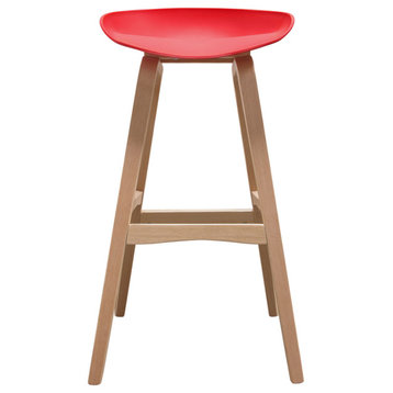 Brentwood Bar Height Stool With Red PP Seat & Molded Bamboo Frame
