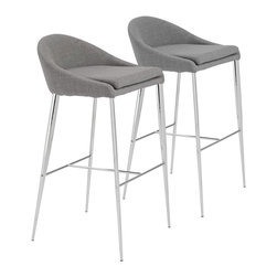Euro Style - Brielle 30" Chrome and Gray Fabric Barstool Set of 2 - Bar Stools And Counter Stools