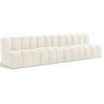 Meridian Furniture - Arc Velvet Upholstered 4-Pc. Modular Sofa, Cream - Give your living room or den the perfect blend of style and versatility with this Arc velvet fabric curved modular Sectional. Part of the Arc modular furniture collection, this Sectional comes upholstered in rich cream velvet fabric and features deep channel tufting that adds a touch of luxury while enhancing comfort and support. A seamless combination of form and function, this chair can be used with other Arc pieces to create a myriad of configurations in your well-curated room.