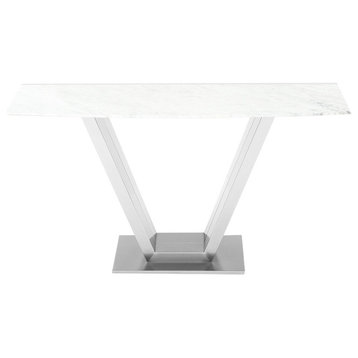 Modern Port Console Table with Carrara Marble Top and Stainless Steel Base