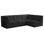Meridian Furniture - Relax Velvet Upholstered 4-Piece L-Shaped Modular Sectional, Black - Bolster a contemporary vibe in your living room with this Relax black modular sectional. Soft black velvet upholstery offers delicate comfort, making this sectional cozy for anyone who sits in it. Biscuit tufting gives this sectional texture and a modern style, adding extra comfort and elegance to your living space. It's modular design allows you to create infinite configurations, making it a versatile piece to add to your home. A latch underneath the sectional makes it easy to attach to other pieces.