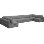 Meridian Furniture - Beckham Linen Textured Fabric 7-Piece Modular U-Shaped Sectional, Grey - Liven up your living space with this Beckham grey durable linen polyester fabric sectional. Its grey color complements any contemporary home decor, while its durable linen and polyester fabric upholstery provides you with a soft and comfortable place to sit. This sectional is modular, so you can create infinite configurations, which are easily attached using the attachment latch underneath. Its linen, wood, and foam construction guarantees stability for years to come.