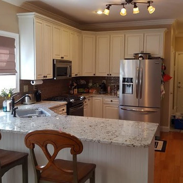 Arnold White Painted Kitchen Cabinets with Pinstripe