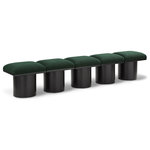 Meridian Furniture - Pavilion Black Boucle Fabric Bench, Green, Black Finish, 90" W X 15.5" D X 17.5" H - Bring valuable seating and remarkable style to your space with this green Pavilion Boucle Fabric Bench, an exquisite balance of style and usability for the entryway, bedroom, and beyond. Crafted from oak veneer with a black finish, this bench has a 4-inch-thick seat cushion that's channel-tufted for a touch of luxury. The bench's columnar bases add a dash of Art Deco design, making it a captivating focal point in any room.