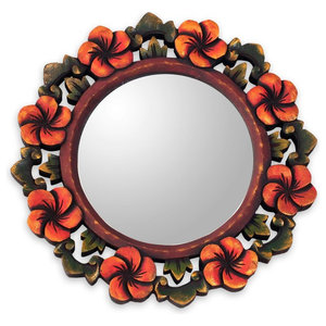 Brown 'Jepun Reflection' NOVICA Floral Glass Wood Wall Mounted Mirror 