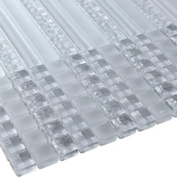 White Glossy Stripes and Square Mixed Glass Mosaic Tiles - Home Accessories & Decor
