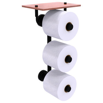 Dottingham 3 Roll Toilet Paper Holder with Wood Shelf, Matte Black