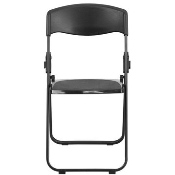 Bowery Hill Plastic Plastic Ergonomically Folding Chair in Black