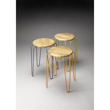 Butler Easton Wood and Iron Stackable Stools, Multi-Color, 3-Piece Set