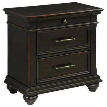 Bowery Hill Solid Wood 3-Drawer Nightstand with USB Ports in Black