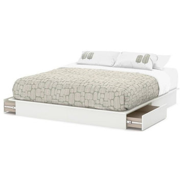 South Shore Step One King Platform Bed with Drawers in Pure White