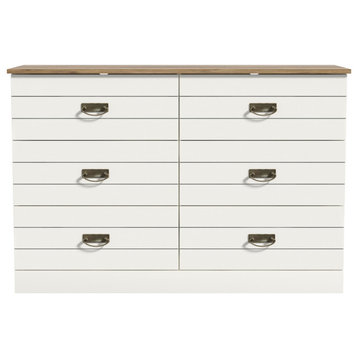 Ginny Ivory With Oak 47.2 in. 6 Drawer Teen Dresser With Ultra Fast Assembly