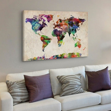 World Map Urban Watercolor, by Michael Tompsett