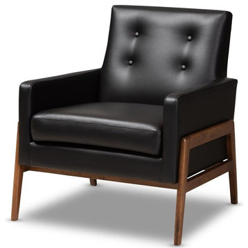Baxton Studio Perris Faux Leather Lounge Chair in Black and Walnut