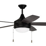 Craftmade - 52" Phaze 5, Flat Black With Flat Black/Greywood Blades - Modern and minimalist, the Phaze 5 52" features a sleek five blade design powered by a 3-speed, reversible motor, integrated lighting with non-dimmable LED bulbs included.
