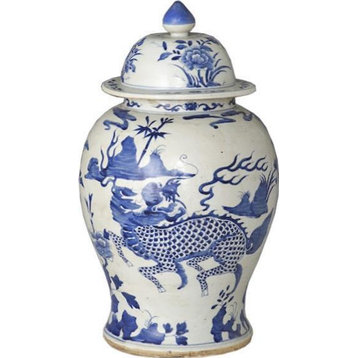 Temple Jar Vase Kylin Dragon Blue Colors May Vary White Variable