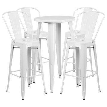 5-Piece 24" Round Metal Bar Table Set, White