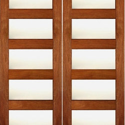Contemporary Exterior Double Door, Mahogany, Matte Low-E Glass - Front Doors
