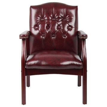 Boss Traditional Oxblood Vinyl Guest Chair With Mahogany Finish