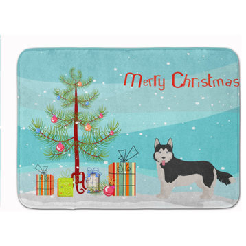 Corgi Husky Mix #2 Christmas Tree Machine Washable Memory Foam Mat Doormats