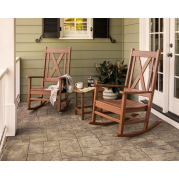 Polywood Braxton 3-Piece Porch Rocking Chair Set, Green