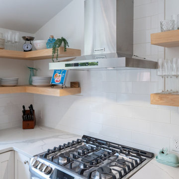 Open Format Kitchen with Floating Shelves