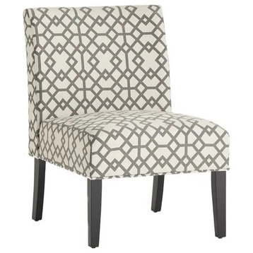 Set of 2 Accent Chair, Armless Design With Gray Geometric Patterned Upholstery