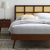 Sidney Cane and Wood Full Platform Bed With Splayed Legs, Walnut